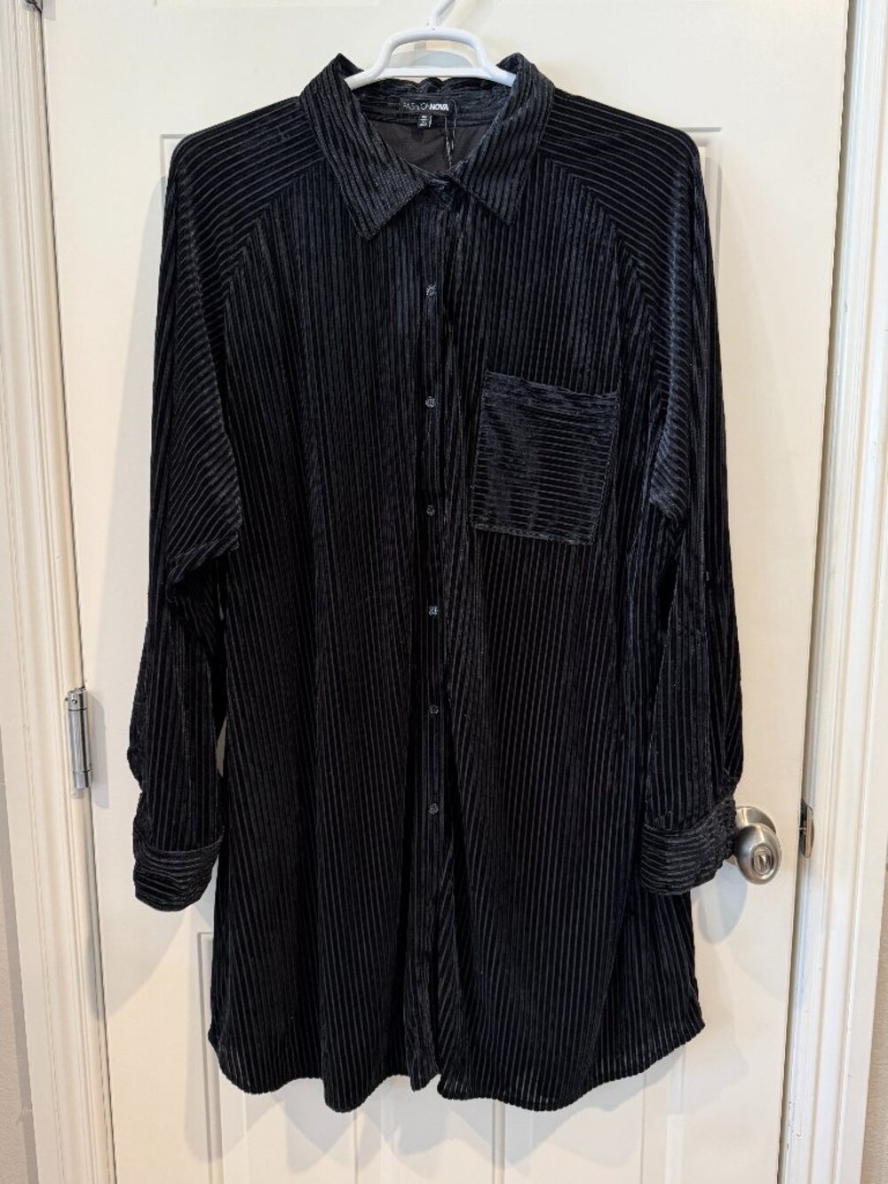 Fashion Nova Jenny Velvet Mini Shirt Dress 3X Black Ribbed Belted NWT Plus Size